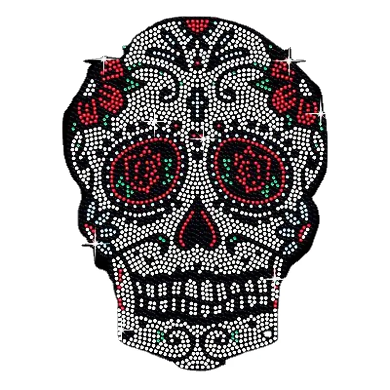 Free sample factory wholesale skull heat transfer bling iron on hoodie transfer for men