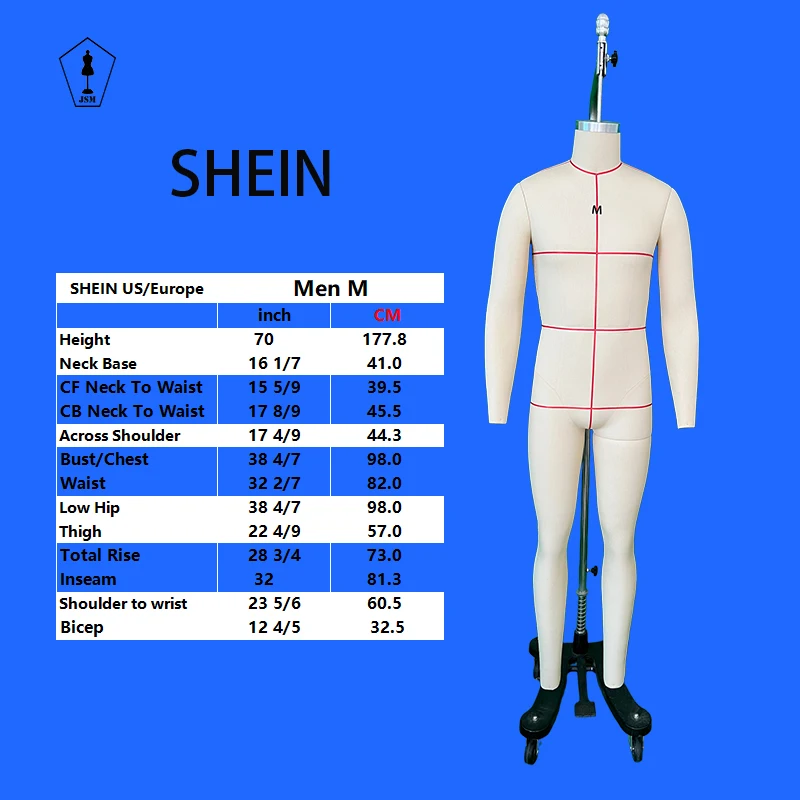 Jasmine Pinable Sewing Dress Form Mannequin M size Male/Female Full body Torso with Adjustable Height Standing