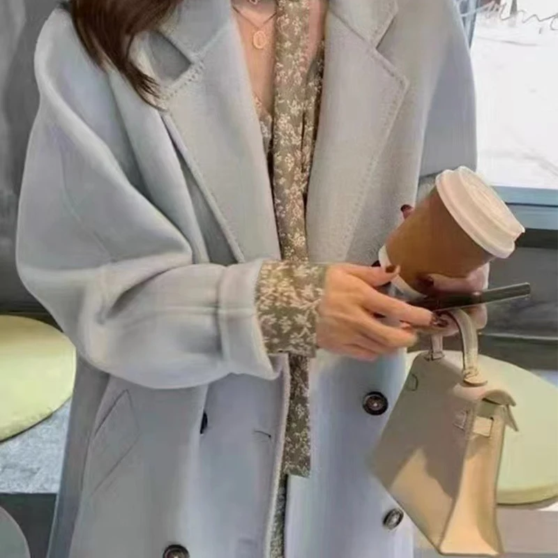 High Quality Fall Winter Coats For Ladies Women Jackets Custom Double Wool Solid Turn Down Collar Long Coats For women