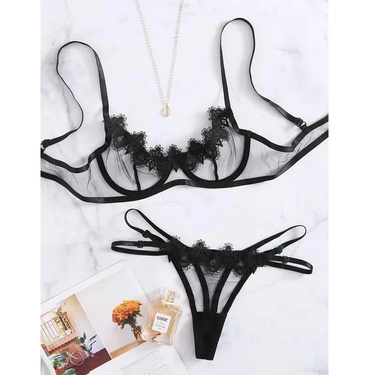 New arrival lingeries sexy laced panty bra underwire transparent sensual lingerie erotic lingerie sets exotic