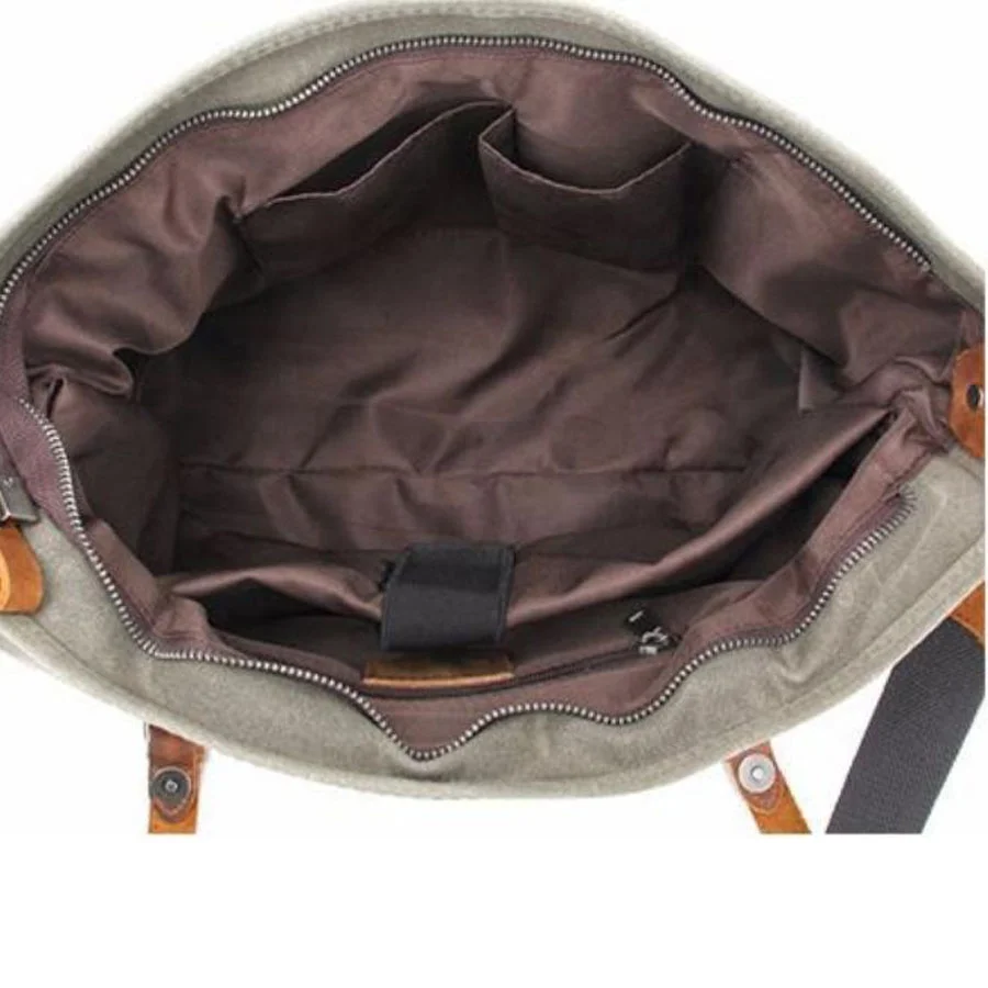 15.6inch Waterproof Waxed Canvas Genuine Leather Briefcase Computer Laptop Messenger Bag Large Satchel Shoulder Bag