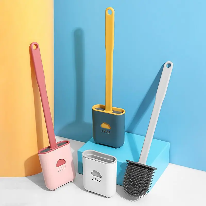 
Toilet brush and holder Silicone bristles toilet bowl cleaning brush Deep cleaning floor stand with non-slip long handle and wal 