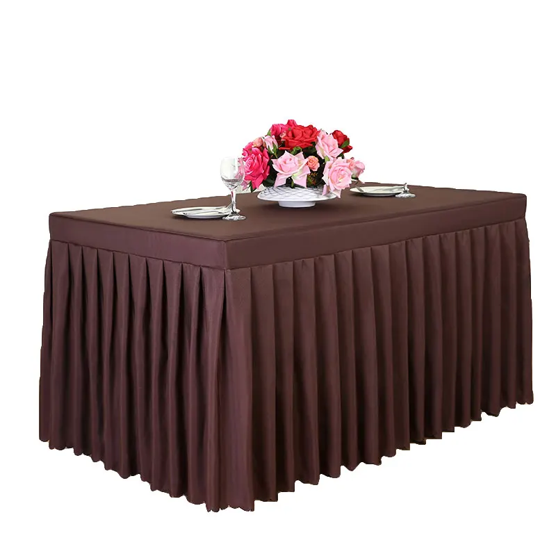 Wholesale cheap rectangle polyester wedding banquet tablecloth washable separated table skirt