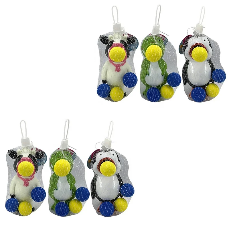 Cute Penguins Soft Rubber Popper Toy Fidget Sensorial Stress Relief Toys with 3pcs Foam Balls Shooting Squeeze Stress Relief Toy