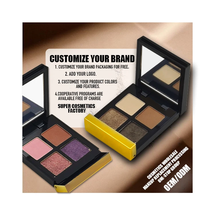 Hotsale 4-Color Square Flash Eyeshadow Tray Custom Private Label Makeup Shimmer Cosmetics for All Skin Tone Powder Eye Makeup