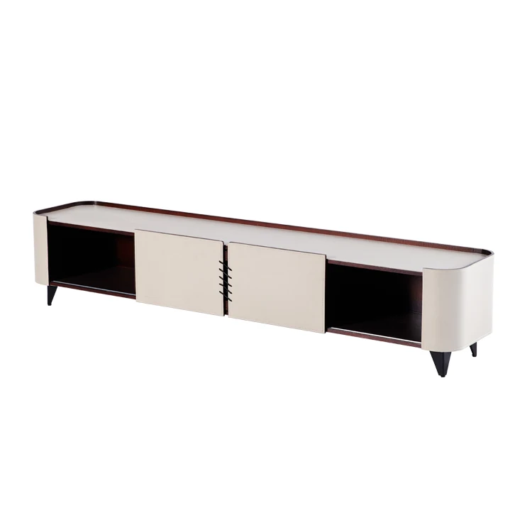Rectangle saddle leather luxury tv cabinet rack living room tv table furniture tv cabinet