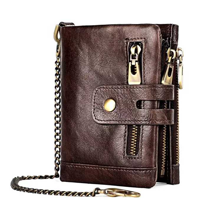 Best Selling Zipper RFID Genuine Cowhide Leather wallet male Luxury Purse Leather Wallets Vintage Gents Mens Slim Wallet