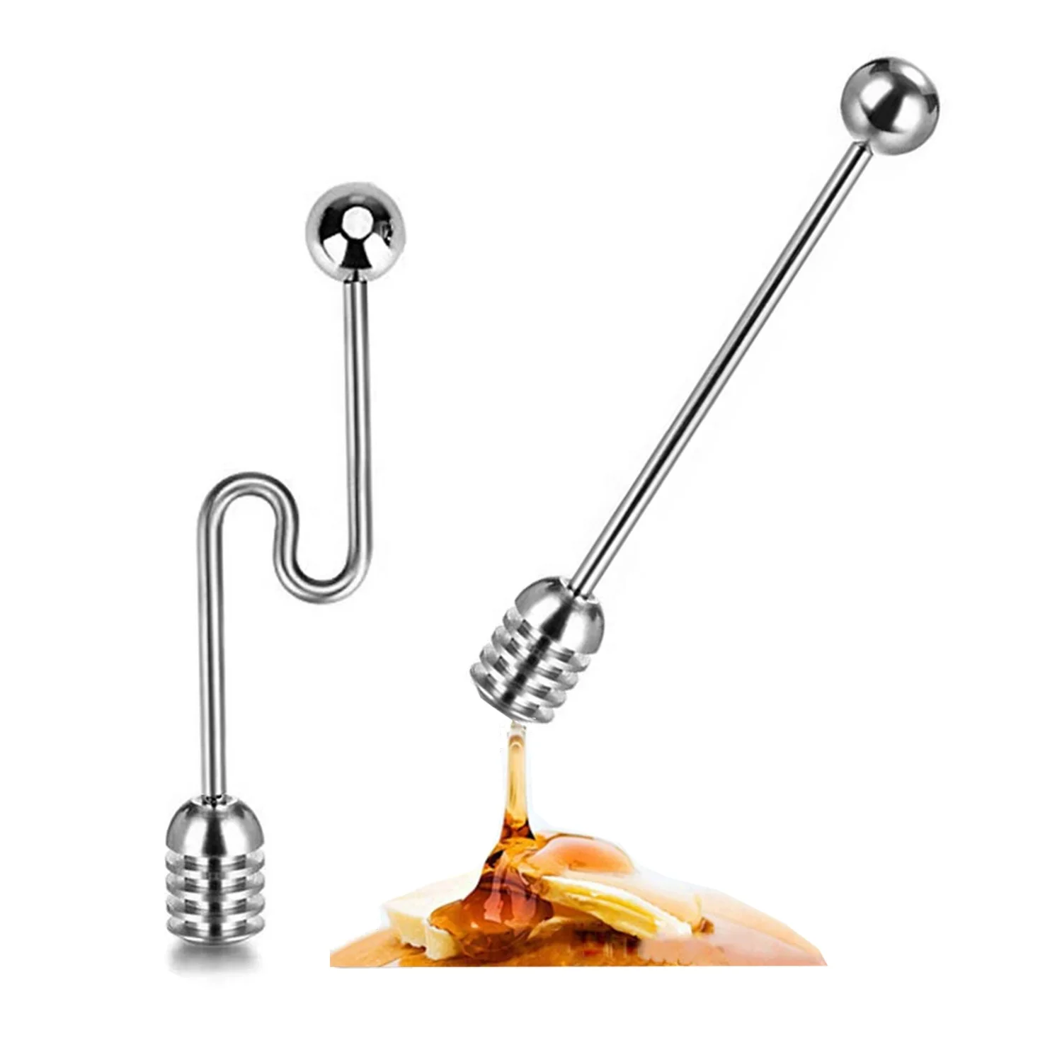 E-PIN Honey Syrup Dipper Stick Server Honey Spoon 304 Stainless Steel Wand for Honey Pot Jar Containers