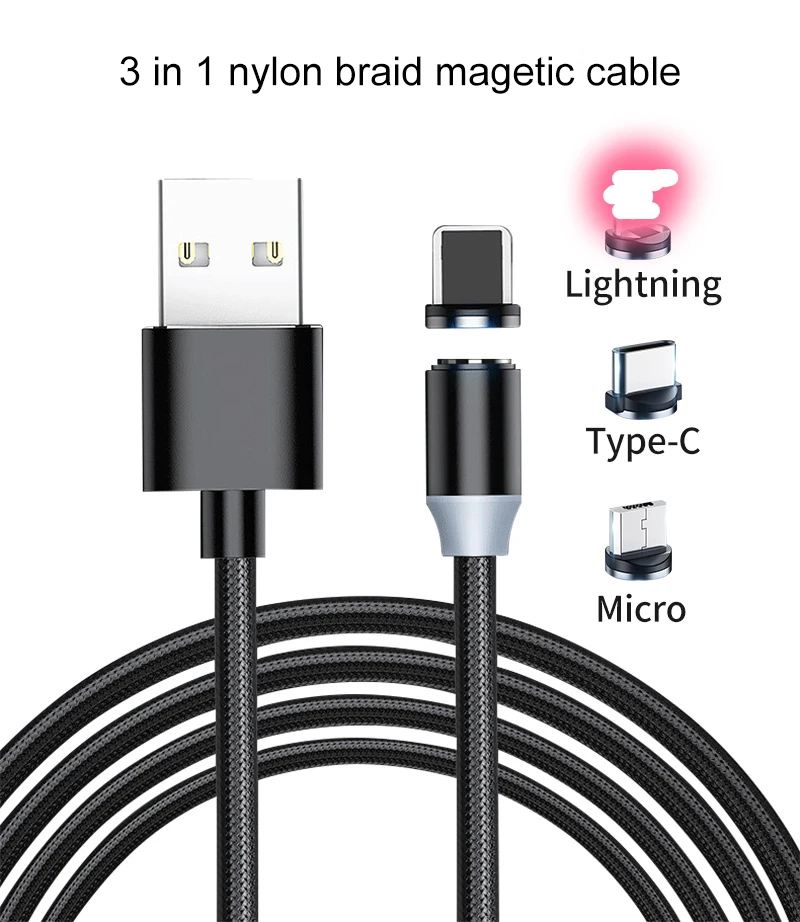 Magnetic Cable 3 in 1 charging cable fast charging factory price nylon braid magnetic usb cable