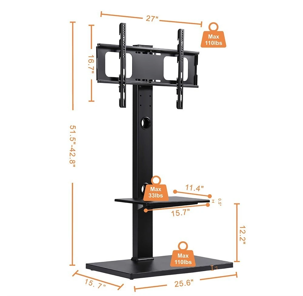 Swivel Floor TV Stand for 32 to 70 Inch TVs Tall Universal TV Stand Mount with Sturdy Wood Base