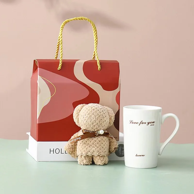 luxury gift set wedding gift box set opening small gift bear Mug customized logo porcelain cup