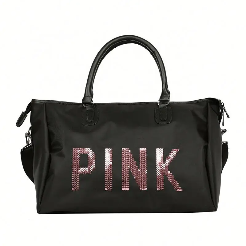 Sequins Black Pink Gym Duffle Bag Women Shoe Compartment Waterproof Sport Bags for Men Women Travel Training Yoga