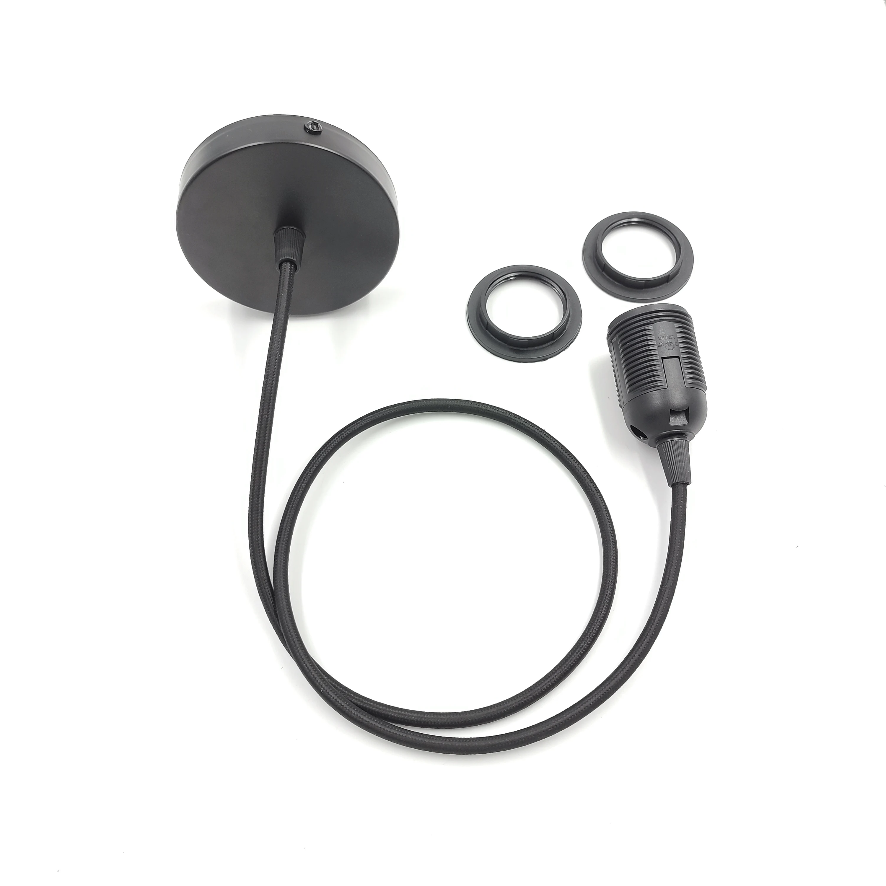 Black White Fabric Power Cord cable 1m power Cord plug Chandelier Pendant lamp holder E26 E27 double ring cable 10cm chassis