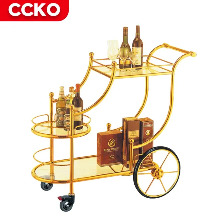 Weeding Hotel Banquet Gold Bar Cart Luxury Serving Trolley Food Service Drinks Tea Coffee Trolley Utility Cart Liquor Wine Cart