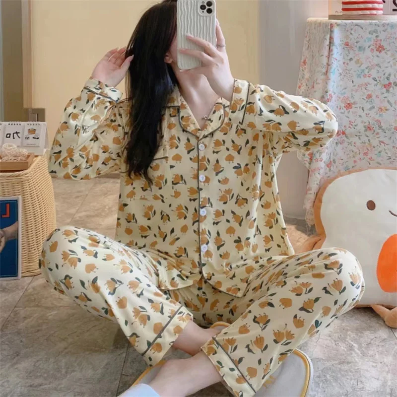 Wholesale new style autumn and winter Korean  cotton plus size long-sleeved ladies pajamas and home wear