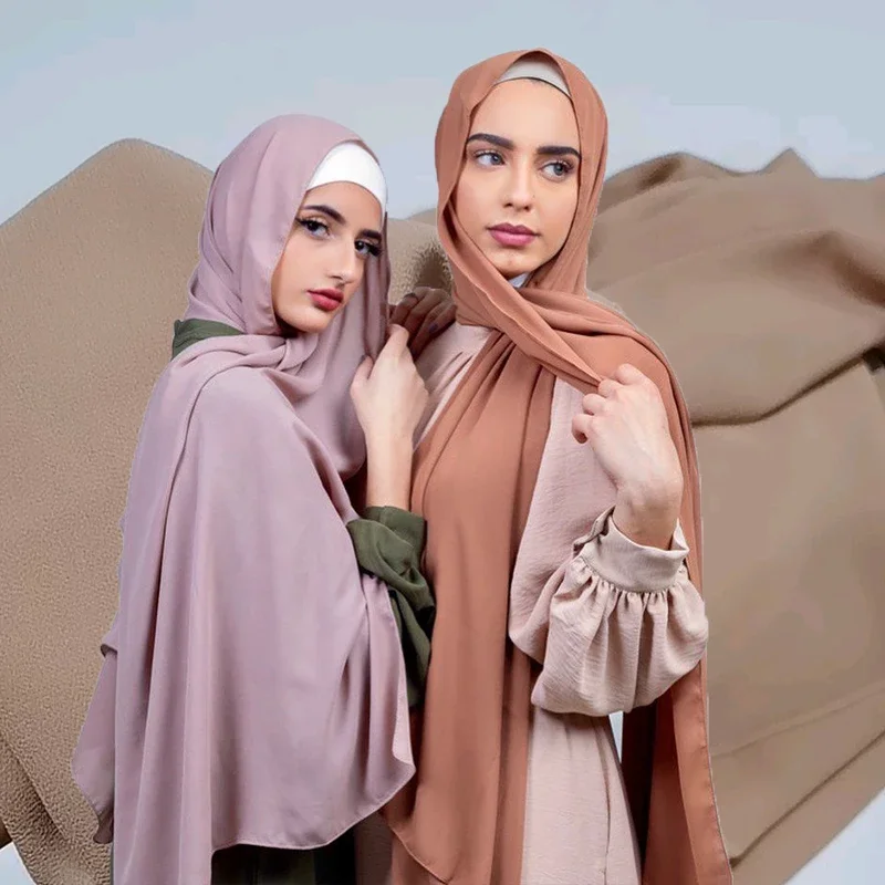 Muslim new Bubble Chiffon Hijab Scarf Women Solid Color Soft Long Shawls and Wraps Georgette Islamic Head Scarves Ladies Hijabs