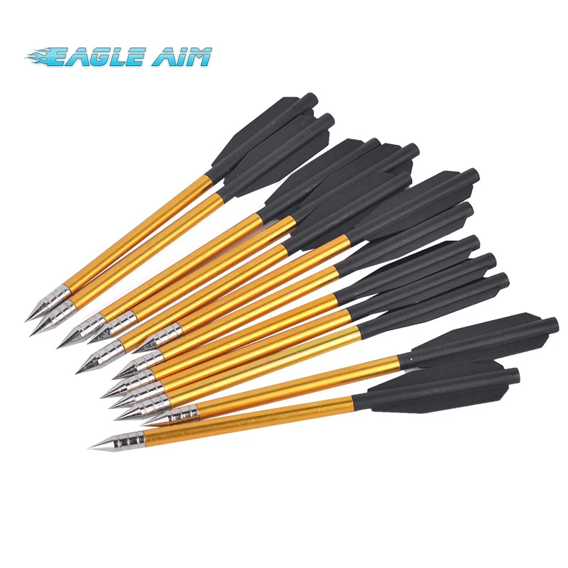 12Pcs Gold Aluminum Archery Arrow Hunting Tips Flecha For 50lb / 80lb Crossbow Arrows Hunting Shooting