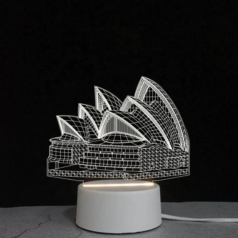 Retail/Wholesale Creative Famous Architectural Pattern 3D Night Light Warm Light USB Acrylic LED Table Lamp