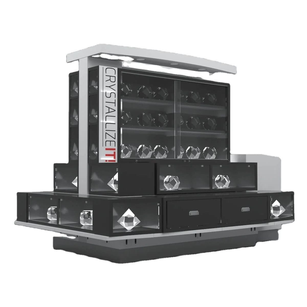 Высококачественный витринный киоск для ювелирных изделий в торговом центре стенд духов черном и белом кристаллах продажи