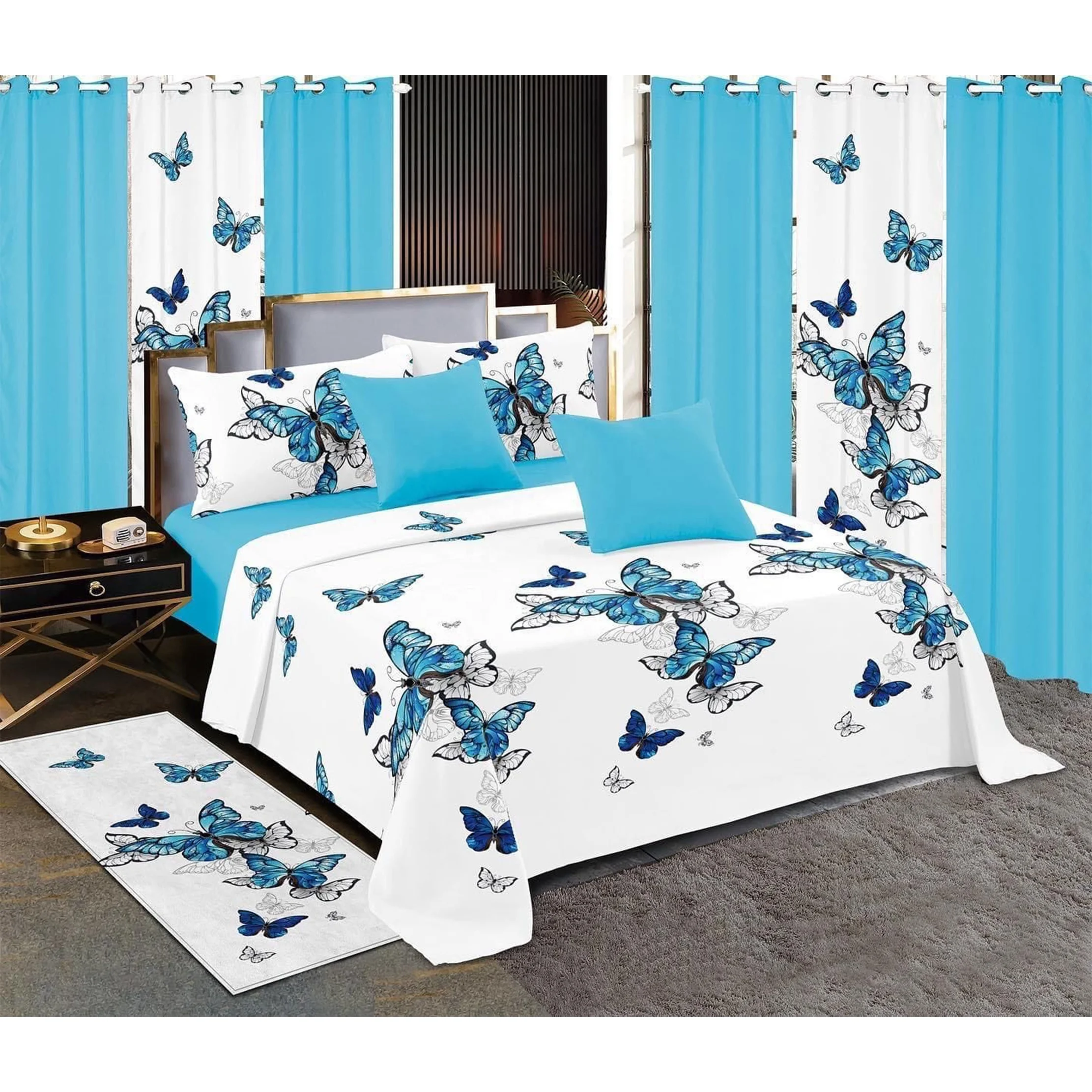 Good Quality bedding sets with matching curtains home Bedsheet Cotton Bedskirt King Size 13 piece in stock