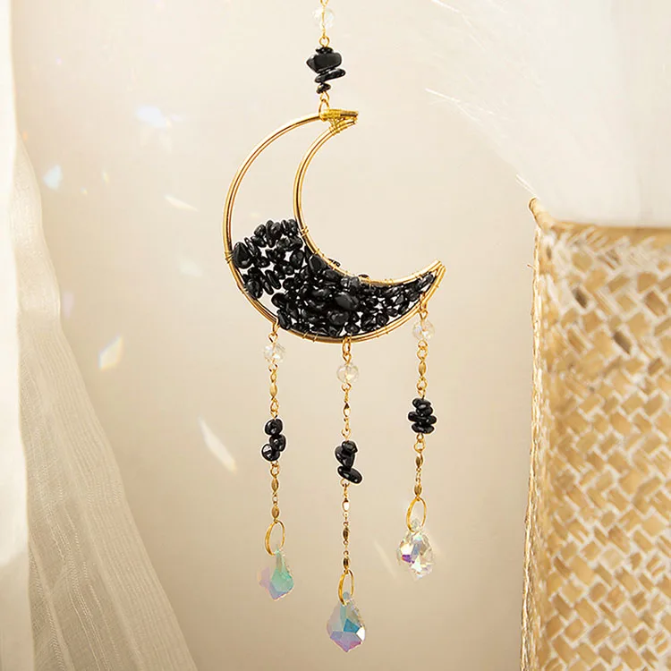 New Natural Gravel Metal Moon Hourglass Hanging Decoration Amethyst Green Crystal Star Moon Sun Catcher Pendant