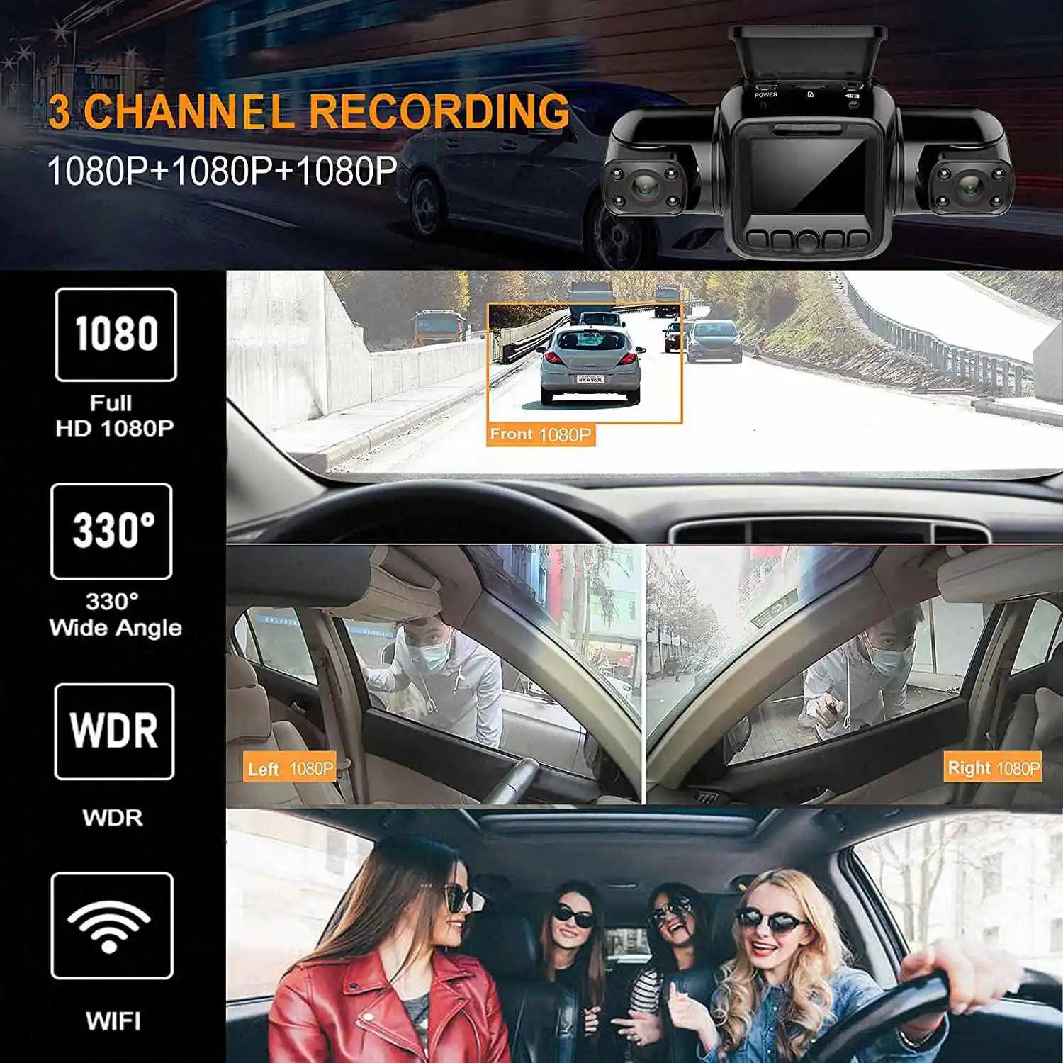 4 Camera 1080P Car DVR with WiFi GPS Night Vision Dual Lens Dash Cam 3 Channel HD IP Screen Car Camcorder