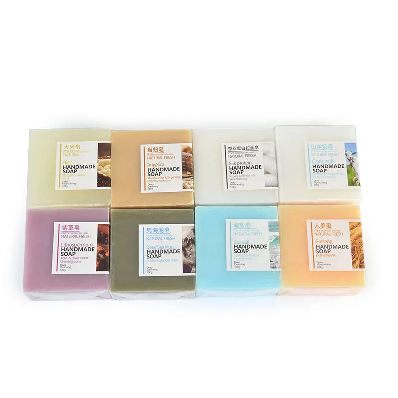 Various types of hand-made soap with square essential oil 100g Goat milk soap cleansing bath soap