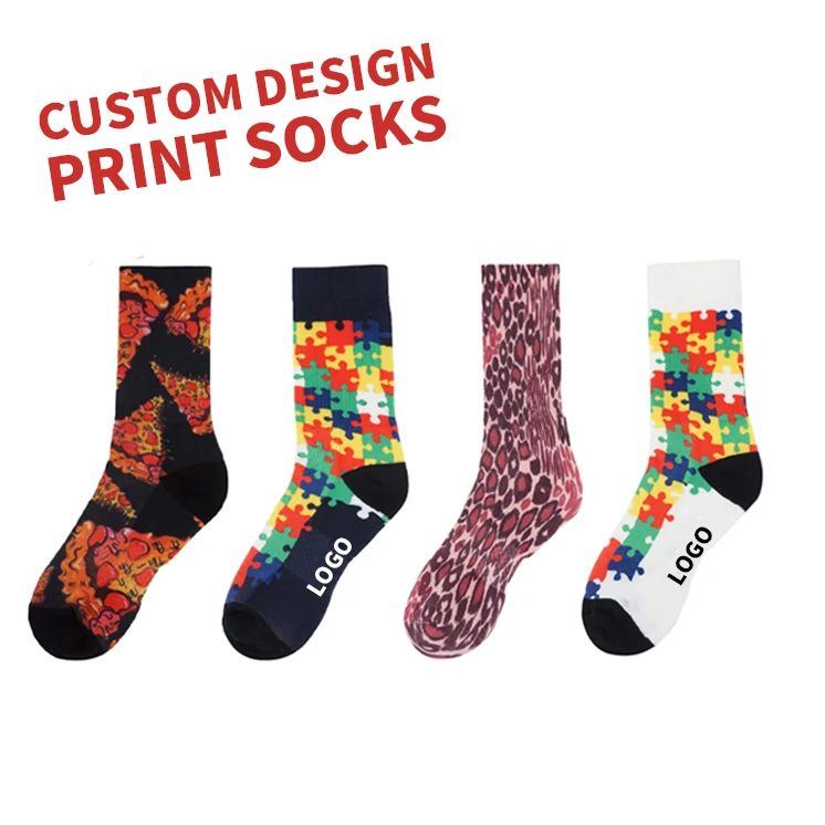 Hot sale high quality design your own cartoon 3d socks print custom design socks pizza no MOQ