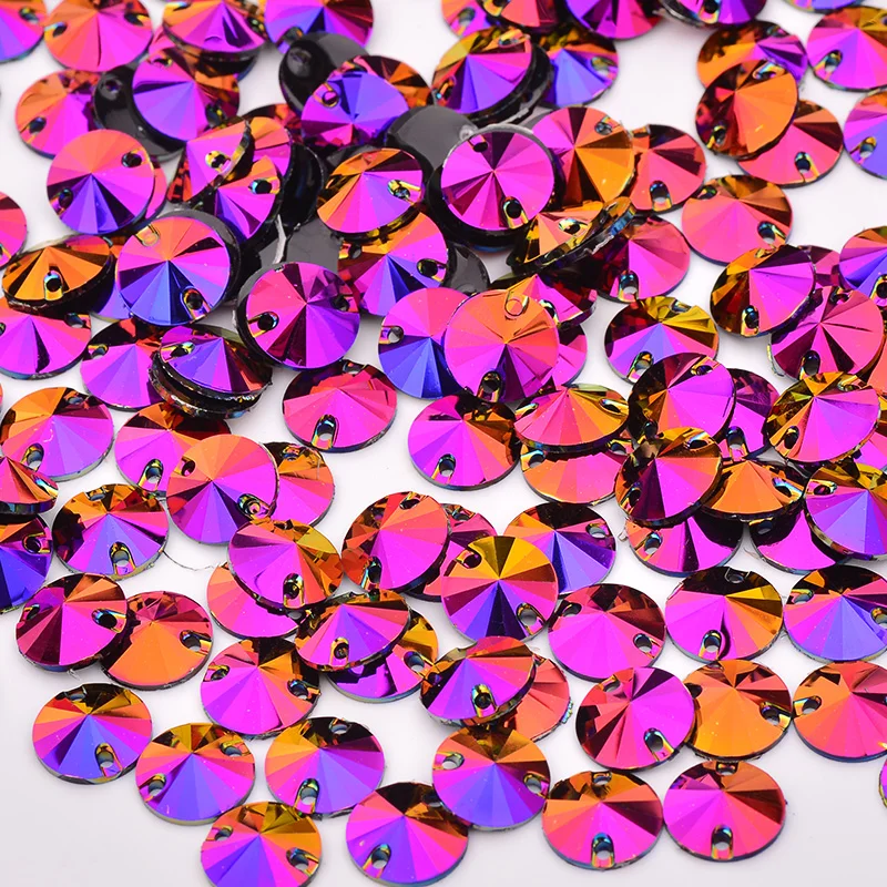Wholesale Rose AB Rivoli Sew On Crystal Stone Flatback Applique Resin Rhinestones for Needlework DIY Clothes Crafts