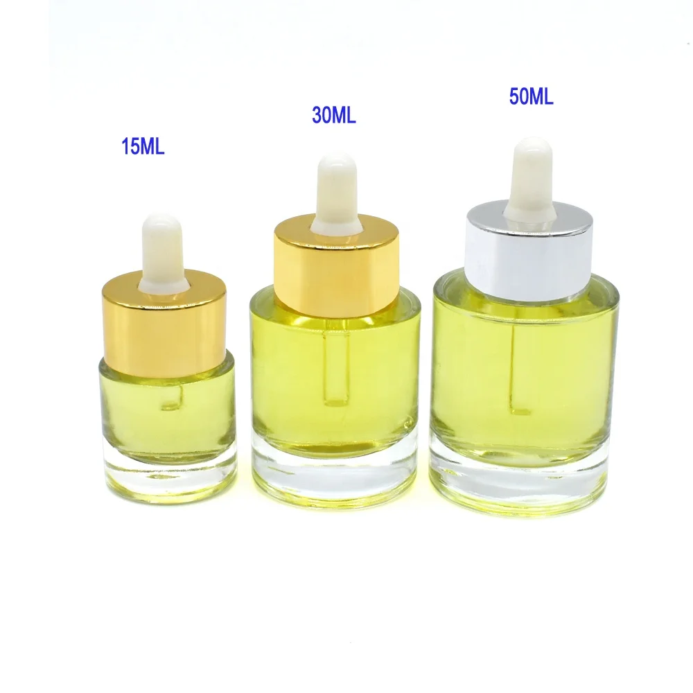flat shoulder clear thick bottom15ml 30ml 50ml glass hair oil bottle luxury serum glass dropper bottle for essential oil