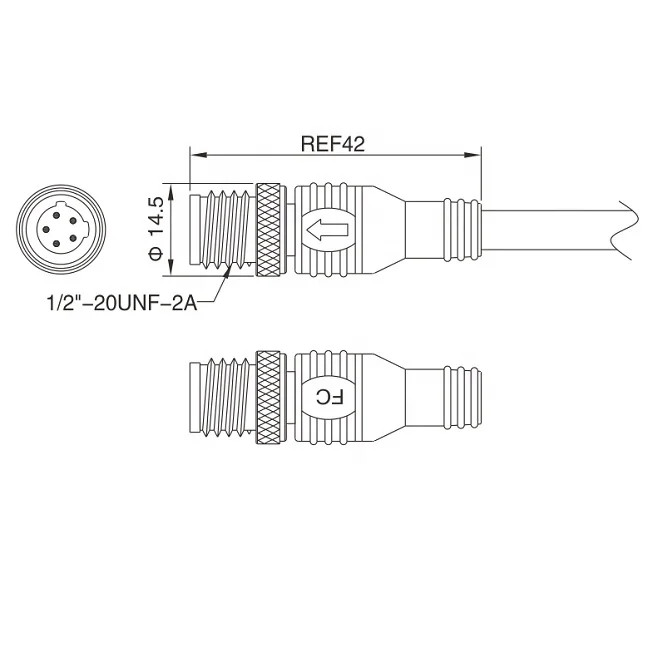 Finecables Electrical Micro-change 1/2'- 20UNF Waterproof Molded Cable M12 Male Connector
