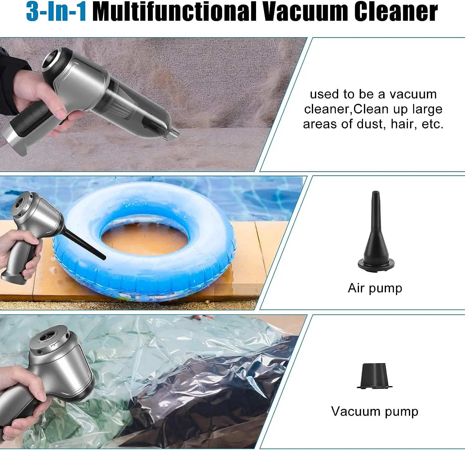 100W 3 in 1 Blow-able Cordless Handheld Auto Vacuum Home & Car Dual Use Wireless Small Car Portable Vacuum Cleaner
