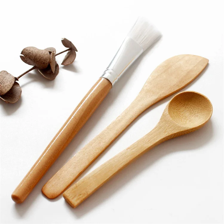 4pcs DIY Face Mask Mixing Tool Set Natural Bamboo Bowl Spatula Brush and Spoon