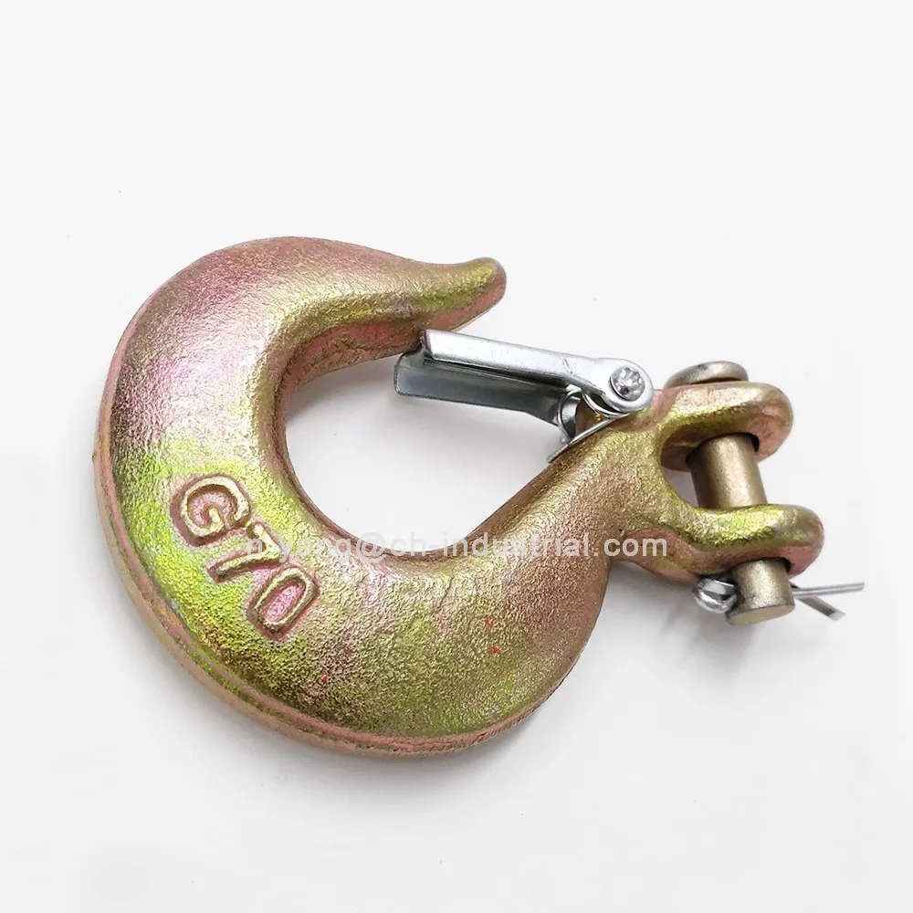 Tow Chain Clevis Grab Hook G70 Clevis Slip Hook with Safety Latch Heavy Duty Clevis Chain Hook for Trailer Truck Transport