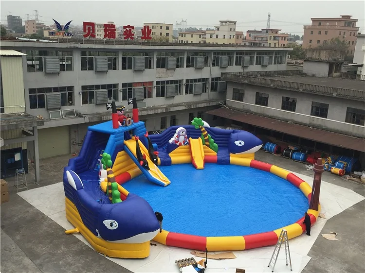 Cheap prices water park slides inflatable games with water splash for kids