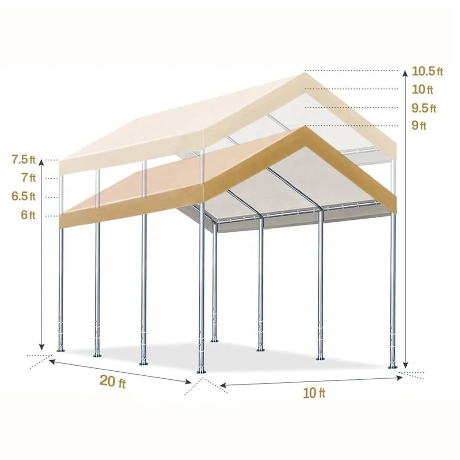 Уличный Регулируемый мощный навес 10x20 футов, навес для автомобиля, навес для гаража, лодки, навес для вечеринки, прочный навес с регулируемой высотой, беседка