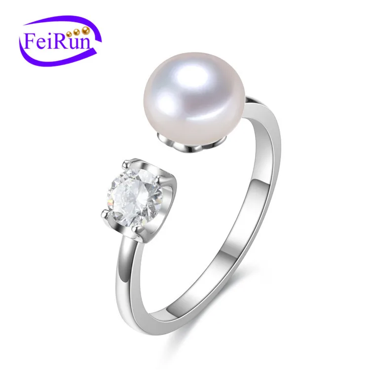 simple style Real Fresh Water Cultured Natural freshwater Pearl finger rings 925 Sterling Silver ring