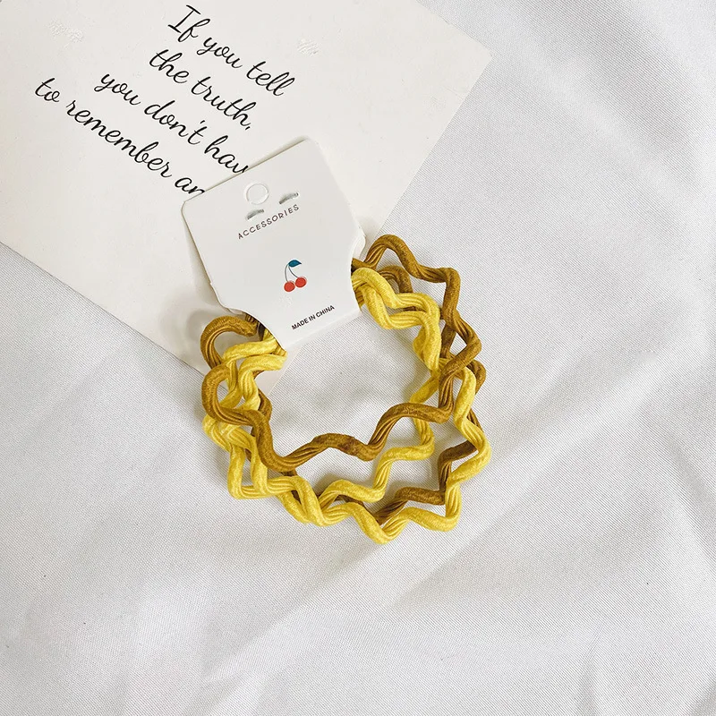 MIO Korean Hair Tie Cute Wavy Soft Colorful Baby Black Hair Ties Custom Elastic Band Rubber Bands Fabric Hair Accessories