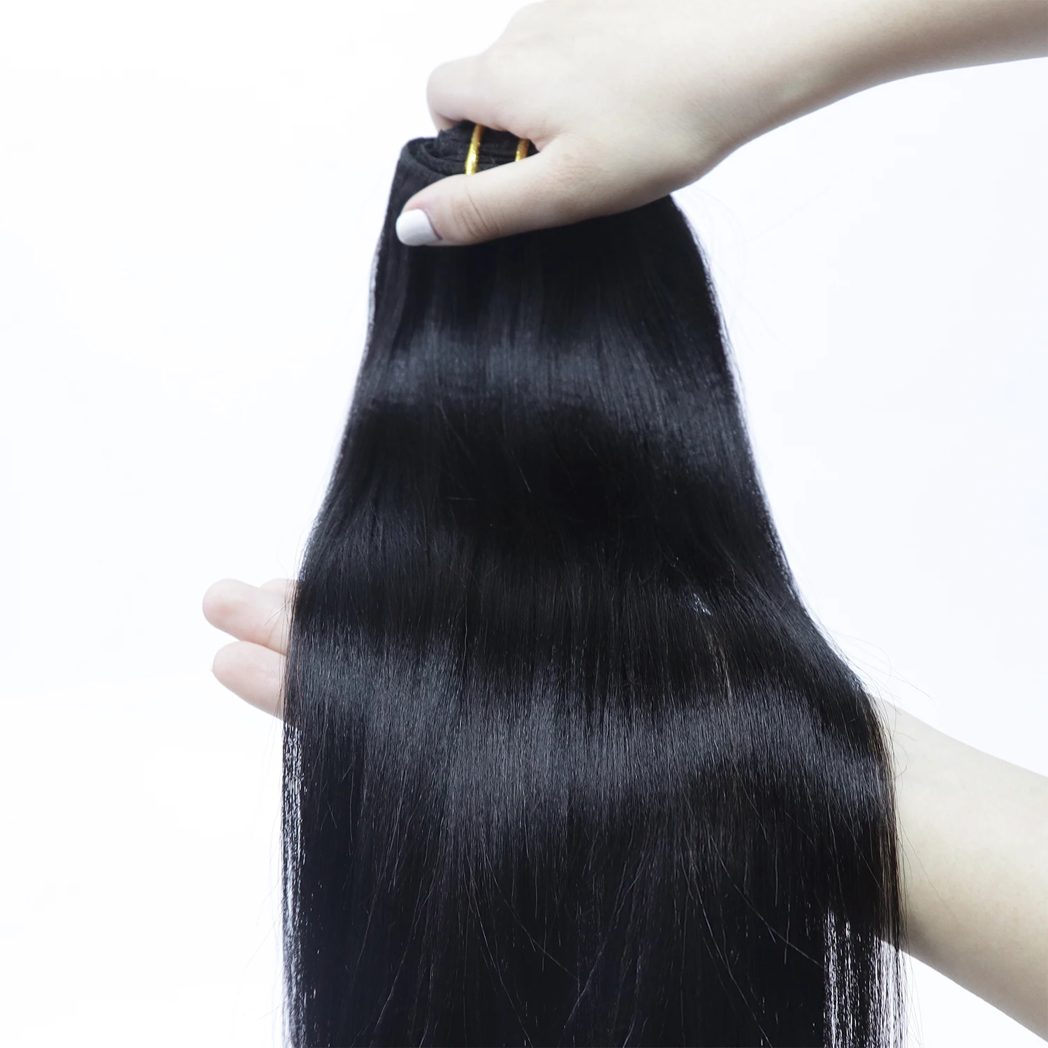 Wholesale Clip in Hair Extensions Light Yaki 100% Virgin Remy Human Hair Extensions Seamless 1 Piece Clip Ins OEM ODM 1 Pack