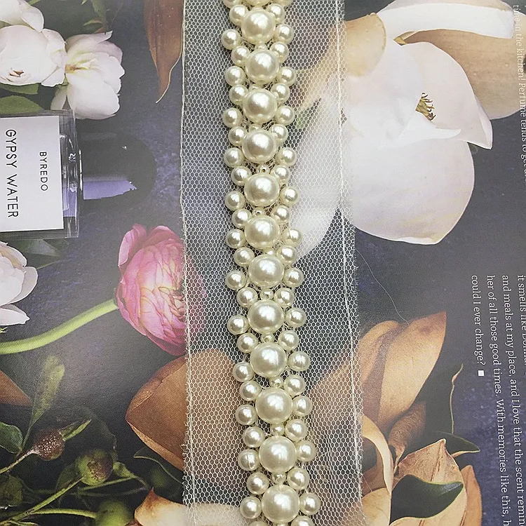 4.5CM DIY Wedding Dress Collar Sleeve Applique Clothes Decor Trims Mesh Rhinestones Ribbon Fabric Pearl Beaded Lace