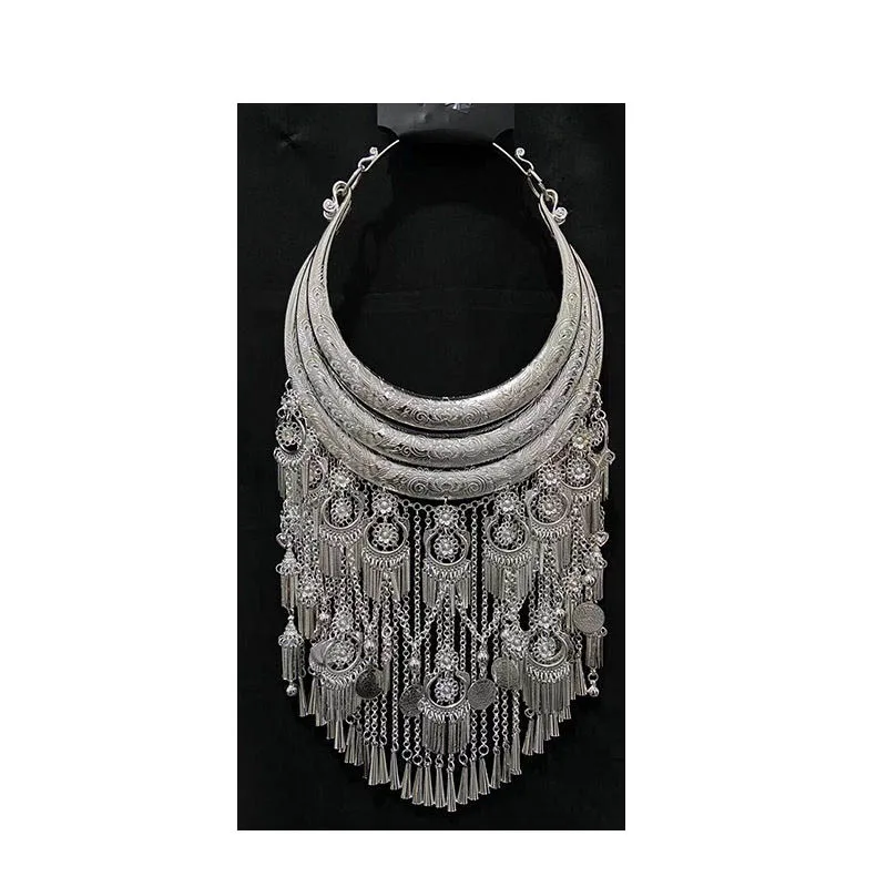 Depth  Chinese Miao Hmong ethnic necklaces aluminum plated silver Accessories Culture Feat