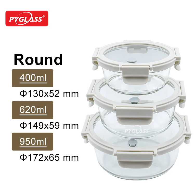 Glass food storage container with breathable clear glass lid for home kitchens 3set