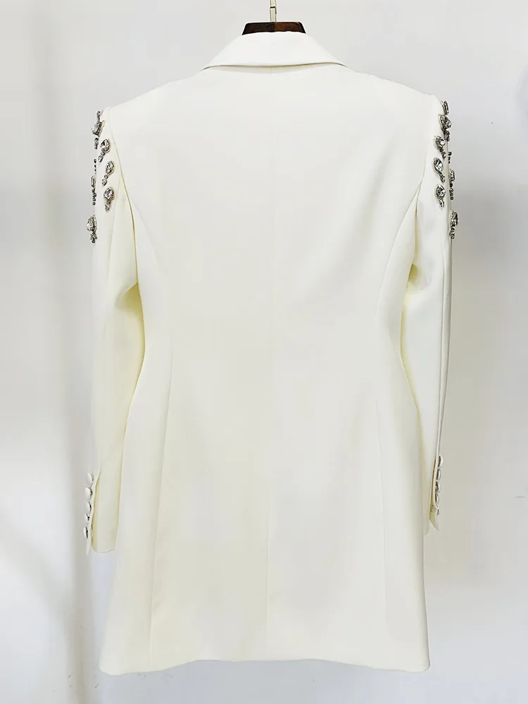 A8300 Luxury Styles Black White Women Blazer Dress Beaded Plus Size Ladies Jackets And Coats