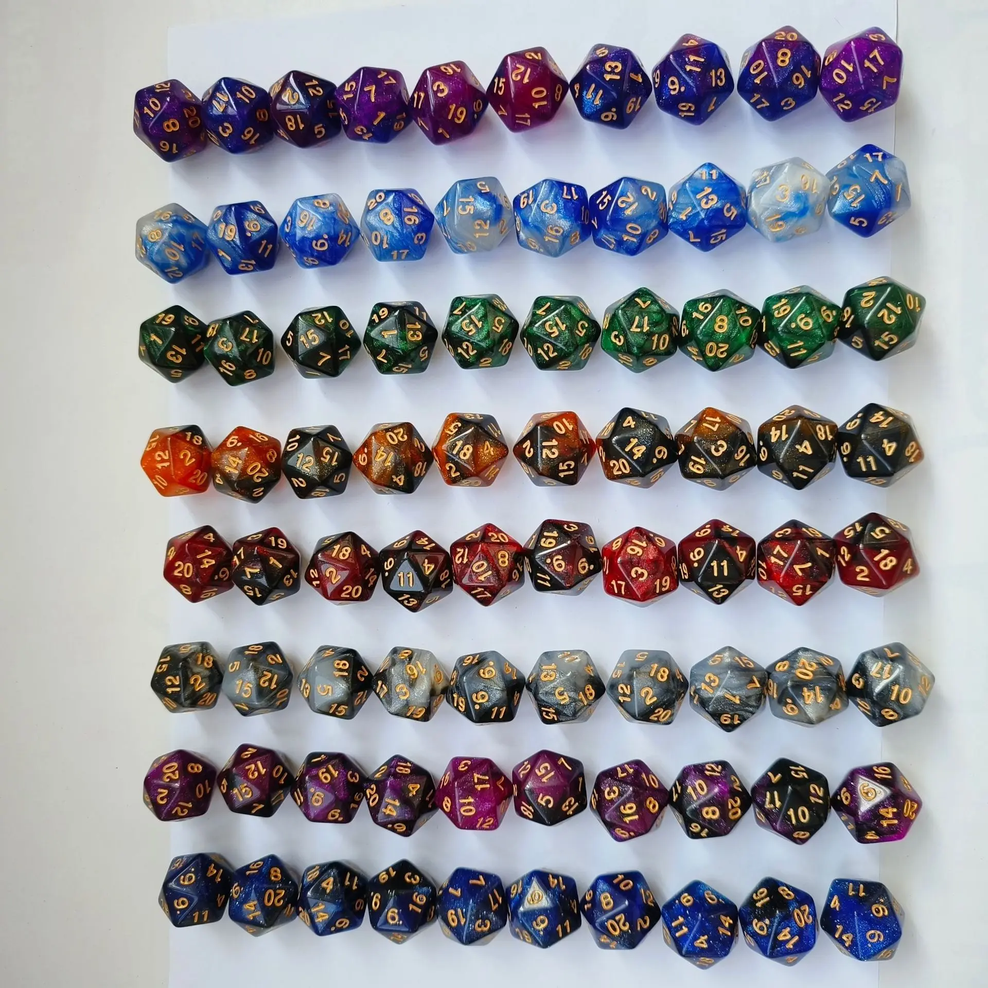 D20 Two-Color Starry Sky Dice DND Game Acrylic Digital Game Polyhedral Dice Set Polyhedral Custom Game RPG Dice