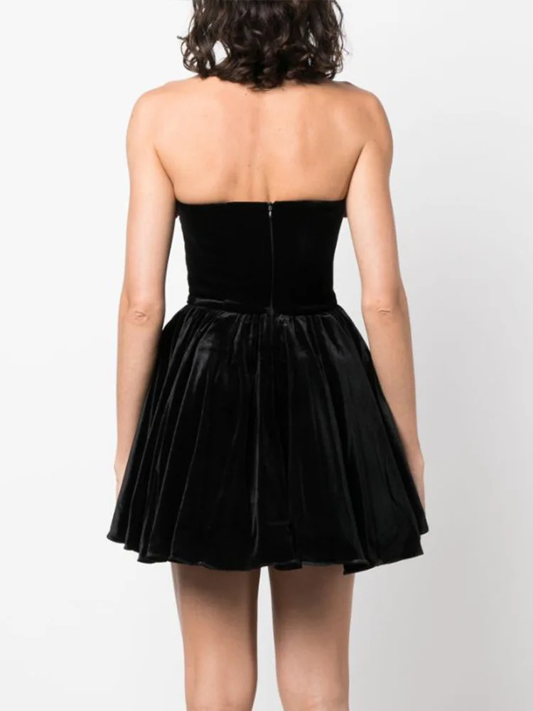 Strapless A-Line Mini Dresses Short Birthday Party Cocktail Dress Velvet Little Black Gowns