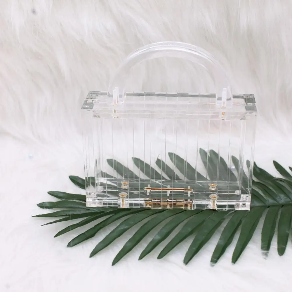 2020 Clear Crystal Clutch Bag Box Shape Acrylic Handbag Designer Brand New Hot Selling Women Square Box Evening purse