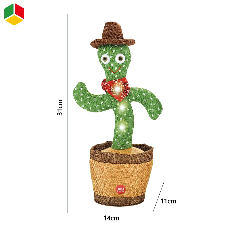QS Hot Selling Children Puzzle Enlightenment Electric Soft Plush Cactus Novel Toys Singing Wiggling B/O Dancing Cactus Toys