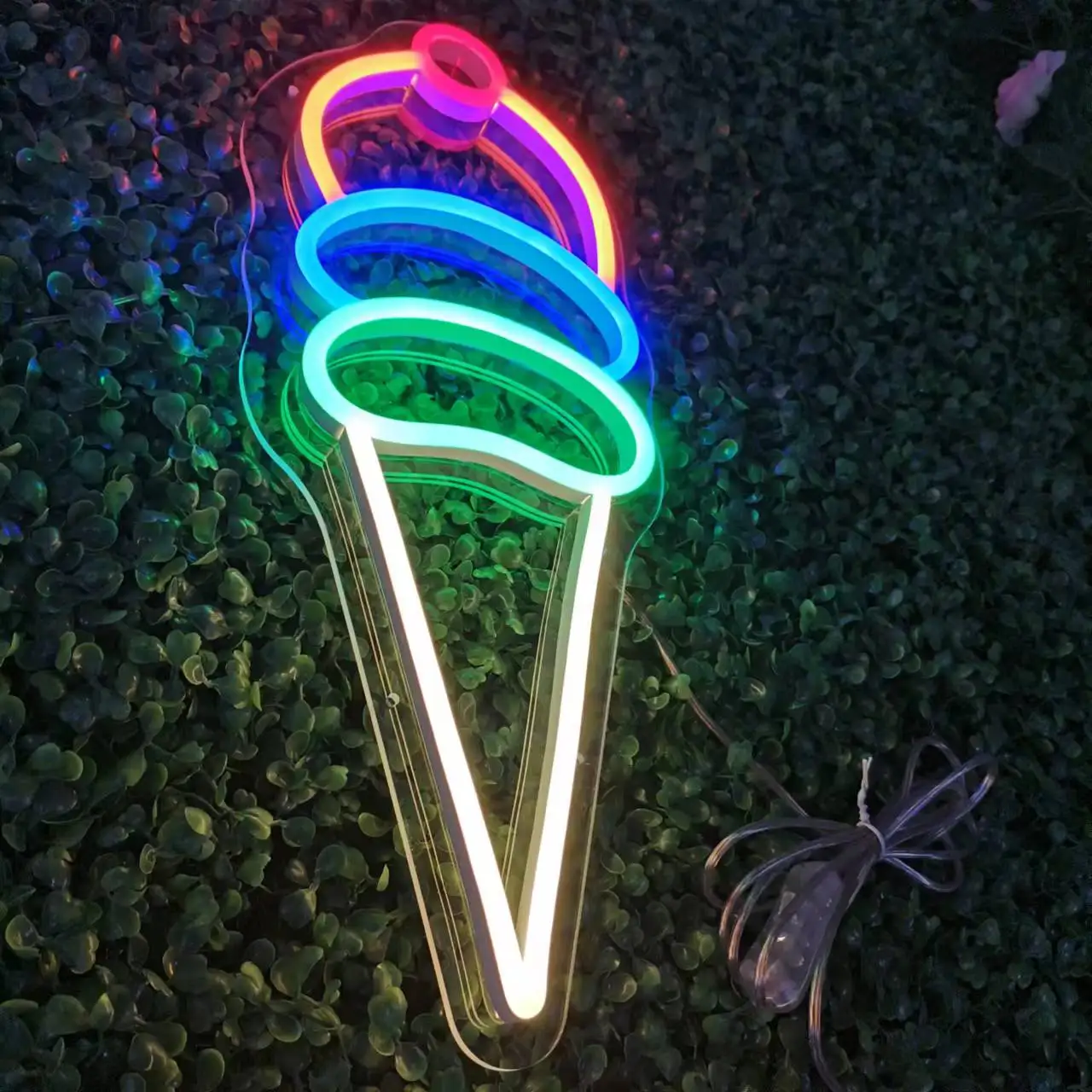 Red Customize Wall Light Ice Cream Cone Led Flex Cool Signs For Room Neon Sign