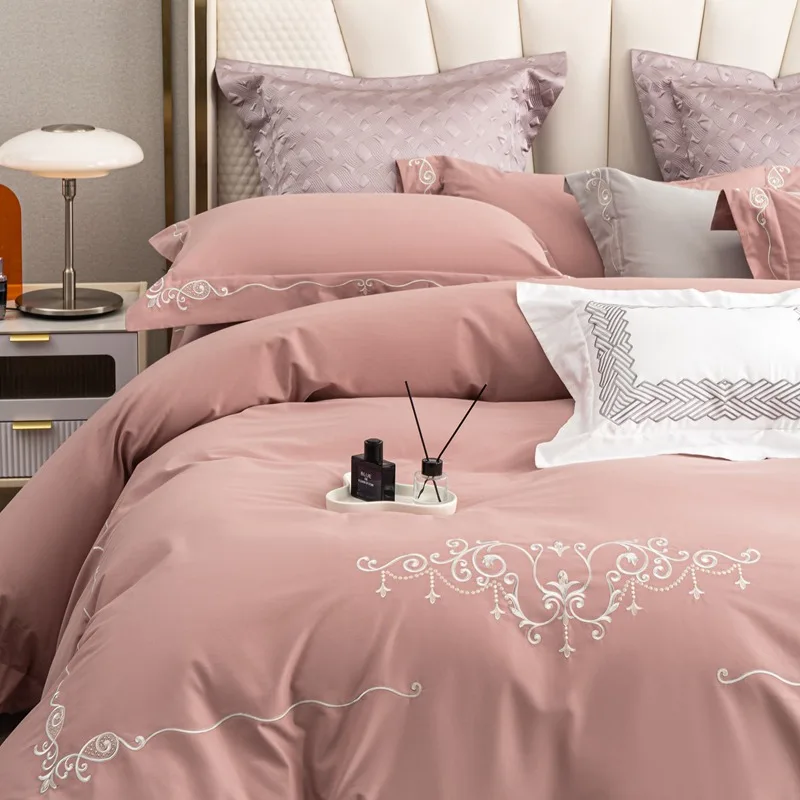 Luxury 100% Cotton Natural Organic 4-In-1 Bedding Set White Custom King Queen Size Duvet Comforter Cover Bed Sheet Bedding Set