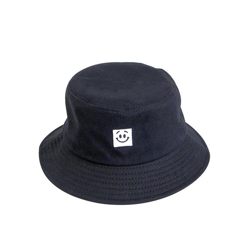 Custom woven rubber label patch embroidery logo multi color unisex fishing hat smile cute kids fisherman bucket hat